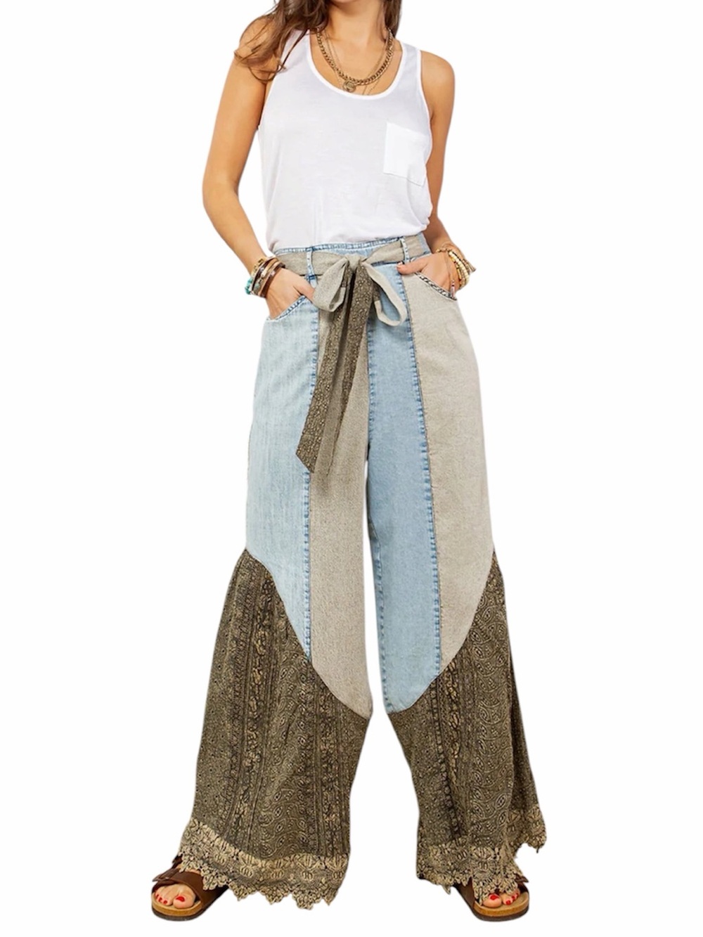 Young Threads | Wild West Lace Rhapsody Denim Flare Pants Size Large NWT - Picture 1 of 7